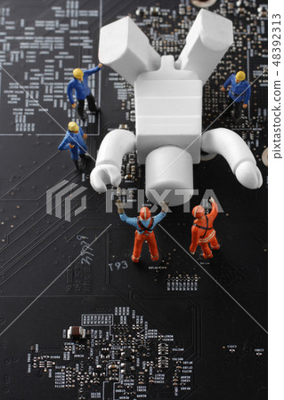 AI robot who learned to take a break from work and worker to look at AI robot who learned to take a break from work and worker to look at 48392313