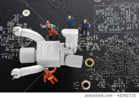 AI robot who learned to take a break from work and worker to look at AI robot who learned to take a break from work and worker to look at 48392318