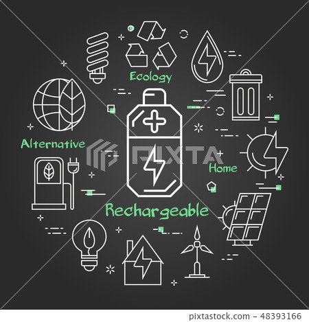 Vector black linear banner of rechargeable battery Vector black linear banner of rechargeable battery 48393166