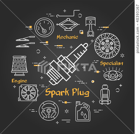 Vector black linear banner of spark plug Vector black linear banner of spark plug 48393167