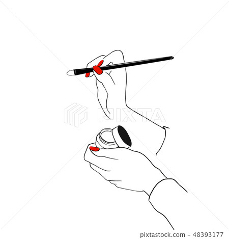 Women's hand with concealer cream and makeup brush Women's hand with concealer cream and makeup brush 48393177