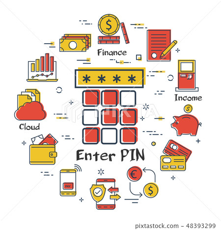 Pin Code Bank Sample Finance and banking linear concept- enter pin code-插圖素材 [48393299 ...