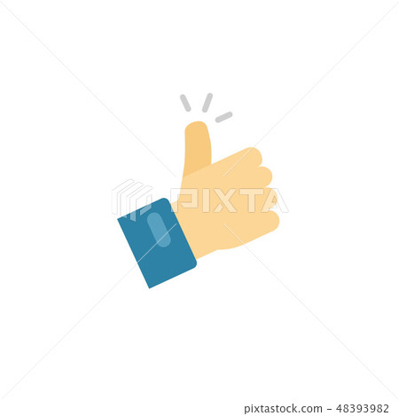 Thumb up icon vector symbol, flat cartoon thumbs-up or like sign with hand finger isolated clipart 48393982