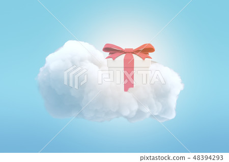 3d rendering of gift box with red ribbon on top of white cloud on blue background 3d rendering of gift box with red ribbon on top of white cloud on blue background 48394293