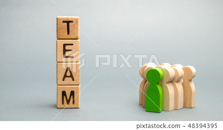 Wooden blocks with the word Team and a crowd  48394395