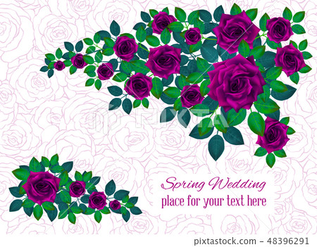 Set of beautiful bouquets with roses and leaves Set of beautiful bouquets with roses and leaves 48396291