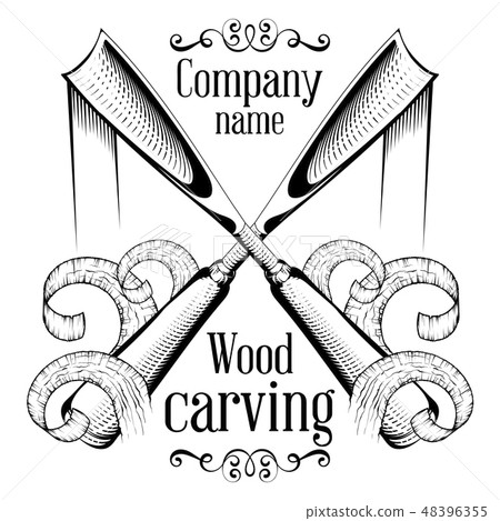 Woodcarving logotype Illustration with a chisel Woodcarving logotype Illustration with a chisel 48396355