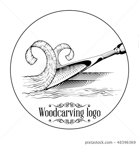 Woodcarving logotype Illustration with a chisel Woodcarving logotype Illustration with a chisel 48396369