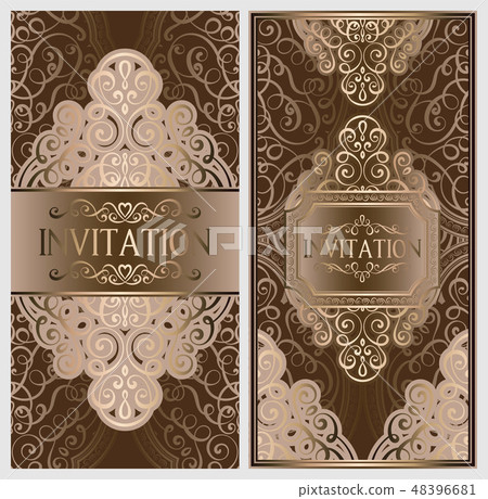 Beige and gold luxury wedding invitation card  48396681