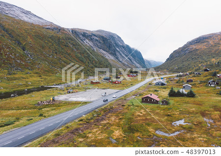 A village in a gigantic valley in Norway 48397013