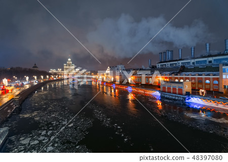 The skyscraper on Kotelnicheskaya embankment in Moscow Russia. The evening of 14 January 2019 The skyscraper on Kotelnicheskaya embankment in Moscow Russia. The evening of 14 January 2019 48397080