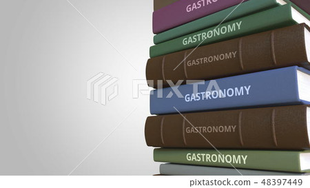 Stack of books on GASTRONOMY, 3D rendering Stack of books on GASTRONOMY, 3D rendering 48397449