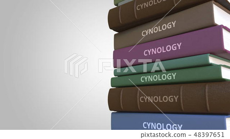 CYNOLOGY title on the stack of books, conceptual 3D rendering 48397651