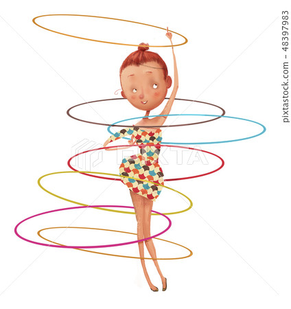 cute cartoon girl with hoops 48397983