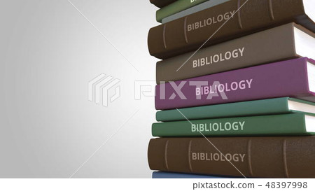 BIBLIOLOGY title on the stack of books, conceptual 3D rendering BIBLIOLOGY title on the stack of books, conceptual 3D rendering 48397998