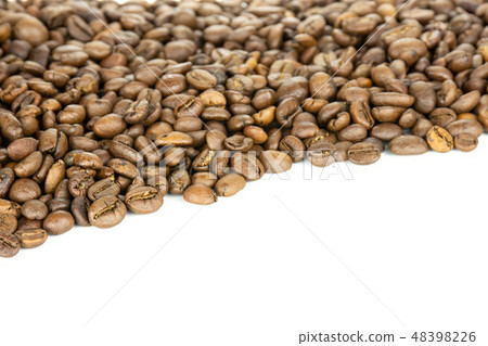 Dark brown coffee beans arabica isolated on white 48398226