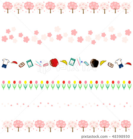 Spring cherry blossom row flower petals primary school student stationery tulip border 48398930