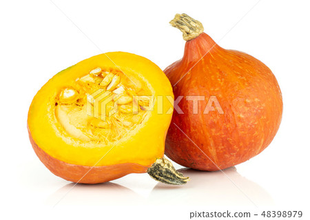 Fresh red kuri pumpkin hokkaido isolated on white Fresh red kuri pumpkin hokkaido isolated on white 48398979