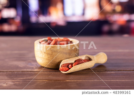 Dried red goji berries with restaurant Dried red goji berries with restaurant 48399161