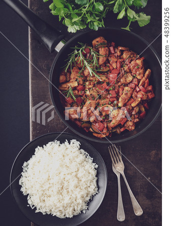 Chicken vegetable pan with rice, fresh ingredient Chicken vegetable pan with rice, fresh ingredient 48399256