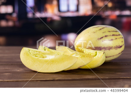 Fresh striped pepino melon with restaurant 48399404