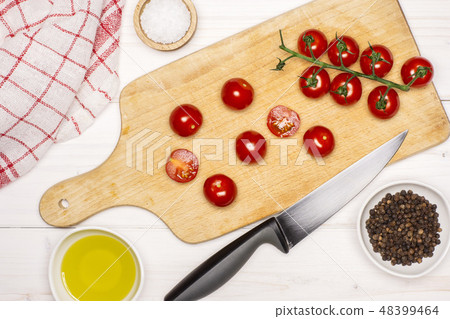 Recipe step by step arugula salad on grey wood Recipe step by step arugula salad on grey wood 48399464
