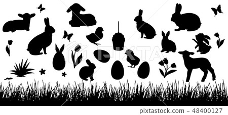 Set of easter animals. Silhouettes animals farm 48400127