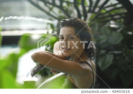 Closeup portrait of sexy slim female in swimming p Closeup portrait of sexy slim female in swimming p 48401616