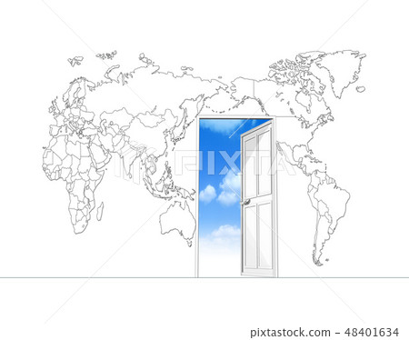 Door opening towards the blue sky of the world 48401634