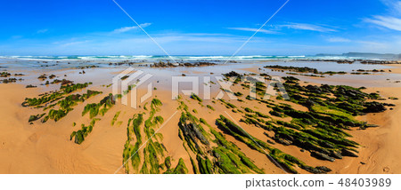 Rock formations on sandy beach (Portugal). 48403989
