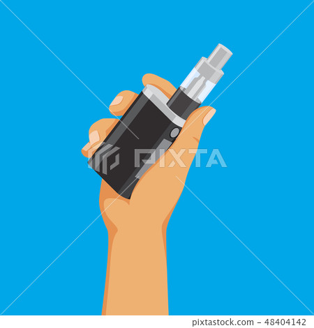 Vape addiction concept, hand holding e-cigarette, vaping stuff, vector illustration. Vape addiction concept, hand holding e-cigarette, vaping stuff, vector illustration. 48404142