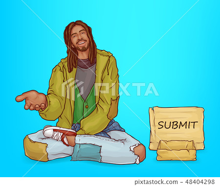 Vector dirty beggar, homeless poor African bum. 48404298