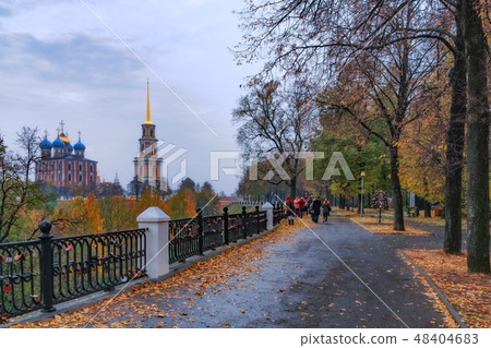 Autumn landscape with Assumption Cathedral and bell tower of Ryazan kremlin, Russia Autumn landscape with Assumption Cathedral and bell tower of Ryazan kremlin, Russia 48404683