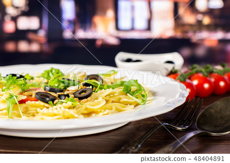 Recipe farfalle with arugula leaves restaurant Recipe farfalle with arugula leaves restaurant 48404891