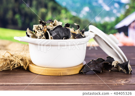 Dry black mushroom jew ear with country nature 48405326