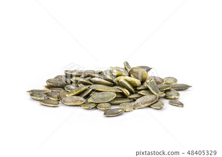 Hulled pumpkin seeds isolated on white 48405329