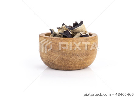 Dry black mushroom jew ear isolated on white Dry black mushroom jew ear isolated on white 48405466