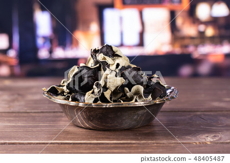 Dry black mushroom jew ear with restaurant Dry black mushroom jew ear with restaurant 48405487
