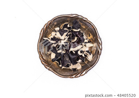 Dry black mushroom jew ear isolated on white Dry black mushroom jew ear isolated on white 48405520