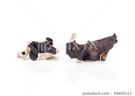 Dry black mushroom jew ear isolated on white Dry black mushroom jew ear isolated on white 48405521