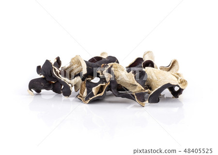 Dry black mushroom jew ear isolated on white Dry black mushroom jew ear isolated on white 48405525