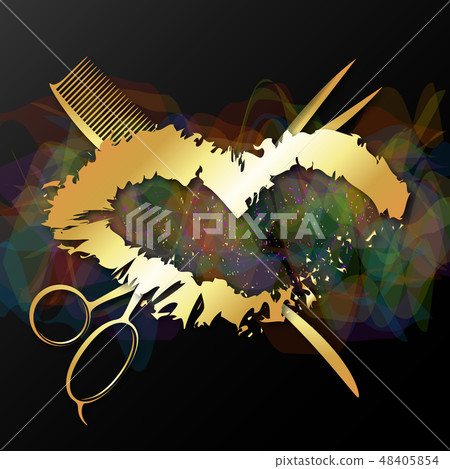 Golden lips and scissors for a beauty salon Golden lips and scissors for a beauty salon 48405854