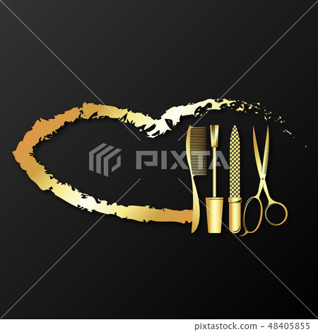 Golden lips and beauty salon tools 48405855