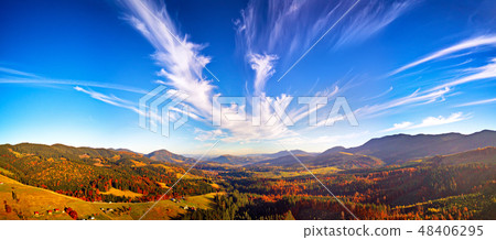 Panoramic view of autumn mountain valley.  48406295