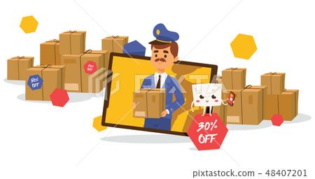 Postman vector mailman delivers mails in postbox or mailbox and post people character carries mailed Postman vector mailman delivers mails in postbox or mailbox and post people character carries mailed 48407201