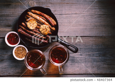 beer and appetizing snacks.oktoberfest food, pub 48407364