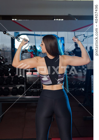Very beautiful girl trains hands on blocks in the Very beautiful girl trains hands on blocks in the 48407496