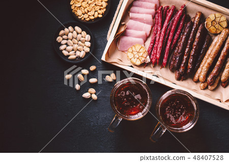 beer and meat snack set. pub, restaurant, bar food beer and meat snack set. pub, restaurant, bar food 48407528