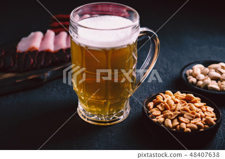 beer and snacks. bar table. party, pub food 48407638