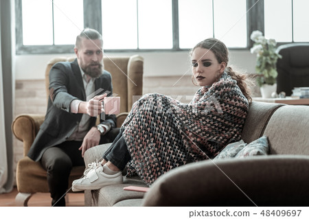 Teenage daughter with dark makeup not listening to her father 48409697